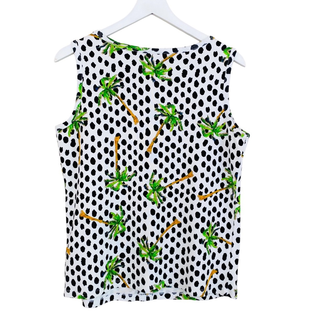 Rafaella Palm Tree & Polka Dot Graphic Cotton Lightweight Tank Blouse Size Large - Picture 4 of 5